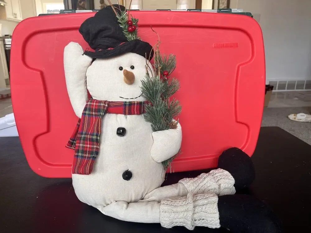 VINTAGE Primitive Christmas Snowman Shelf Sitter Large Plush